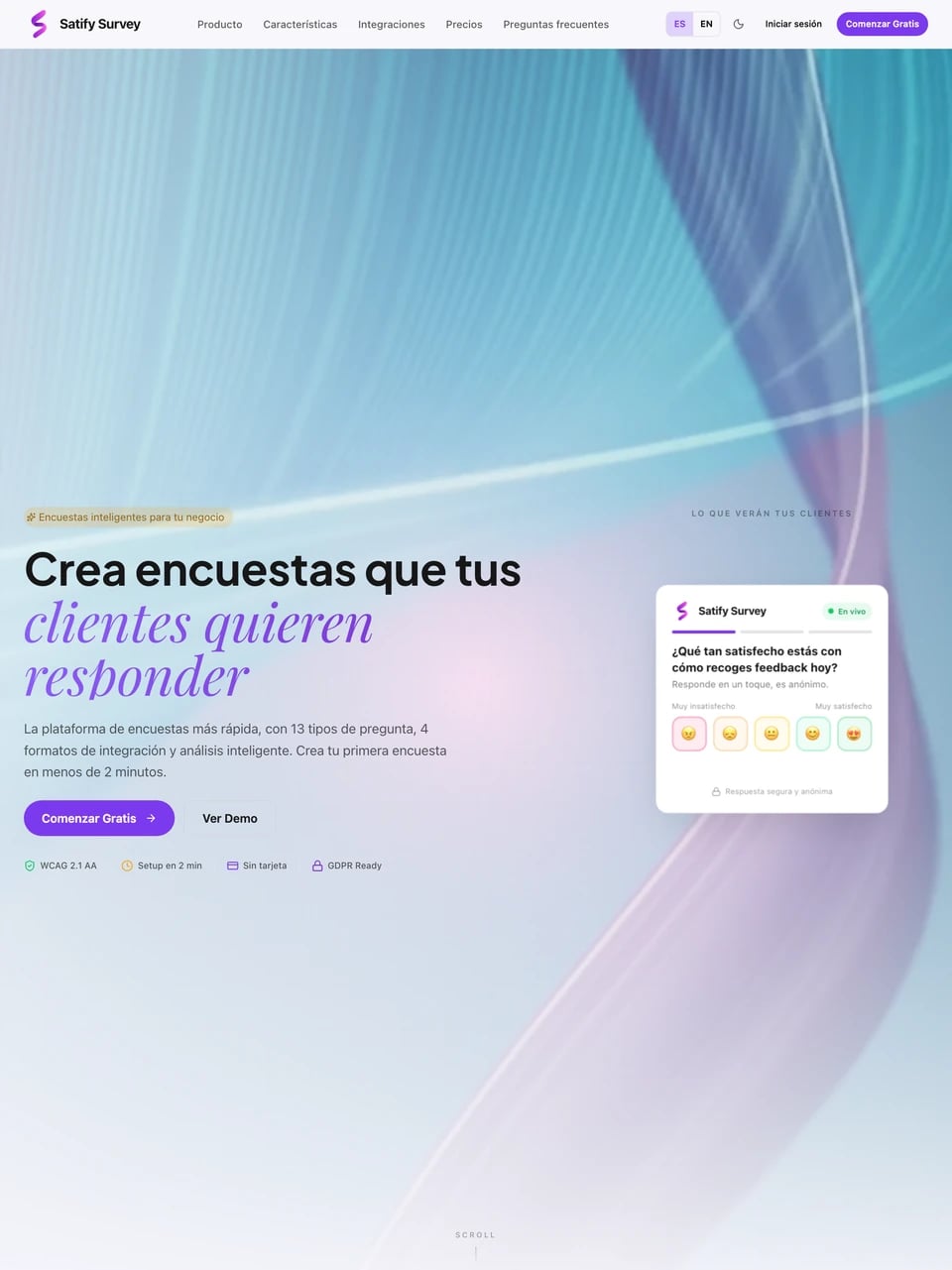 Captura de pantalla del proyecto Satify