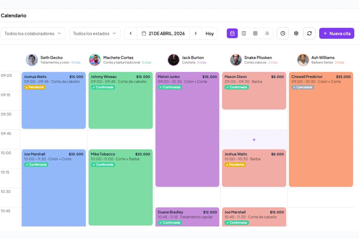 Agenda de citas de Qando con la vista semanal